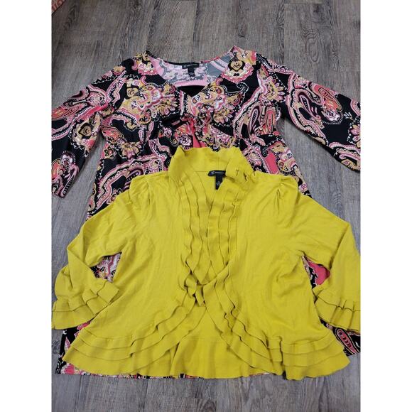 INC International Concepts Women's Coral/Yellow Dress & Cardigan Sweater Set 1X - Picture 1 of 4